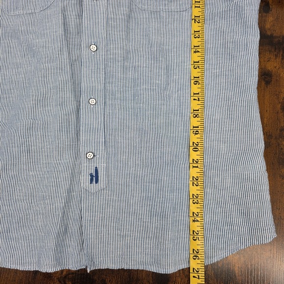 Johnnie-O Long Sleeve Button Up Utility Work Shirt Blue Striped Linen Blend Sz M - Picture 8 of 8
